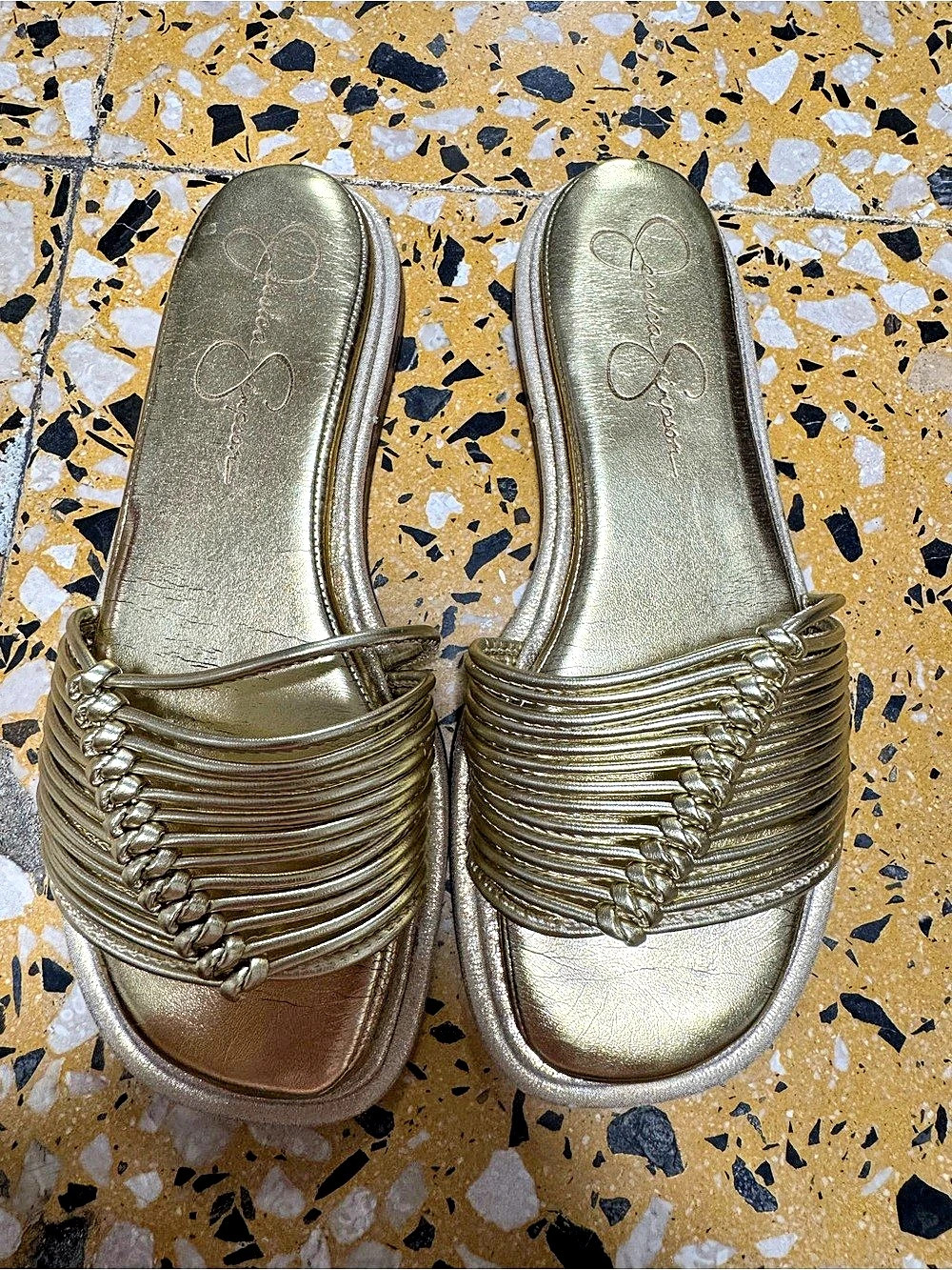 Jessica Simpson Dydra Knotted Strappy Flat Sandals Gold
